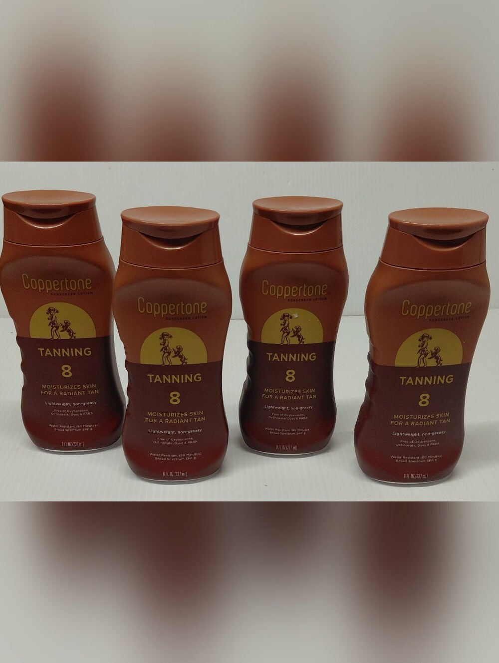 Coppertone Tanning Lotion 4-Pack - Lightweight Sunscreen SPF 8 Size 8 oz Bottles